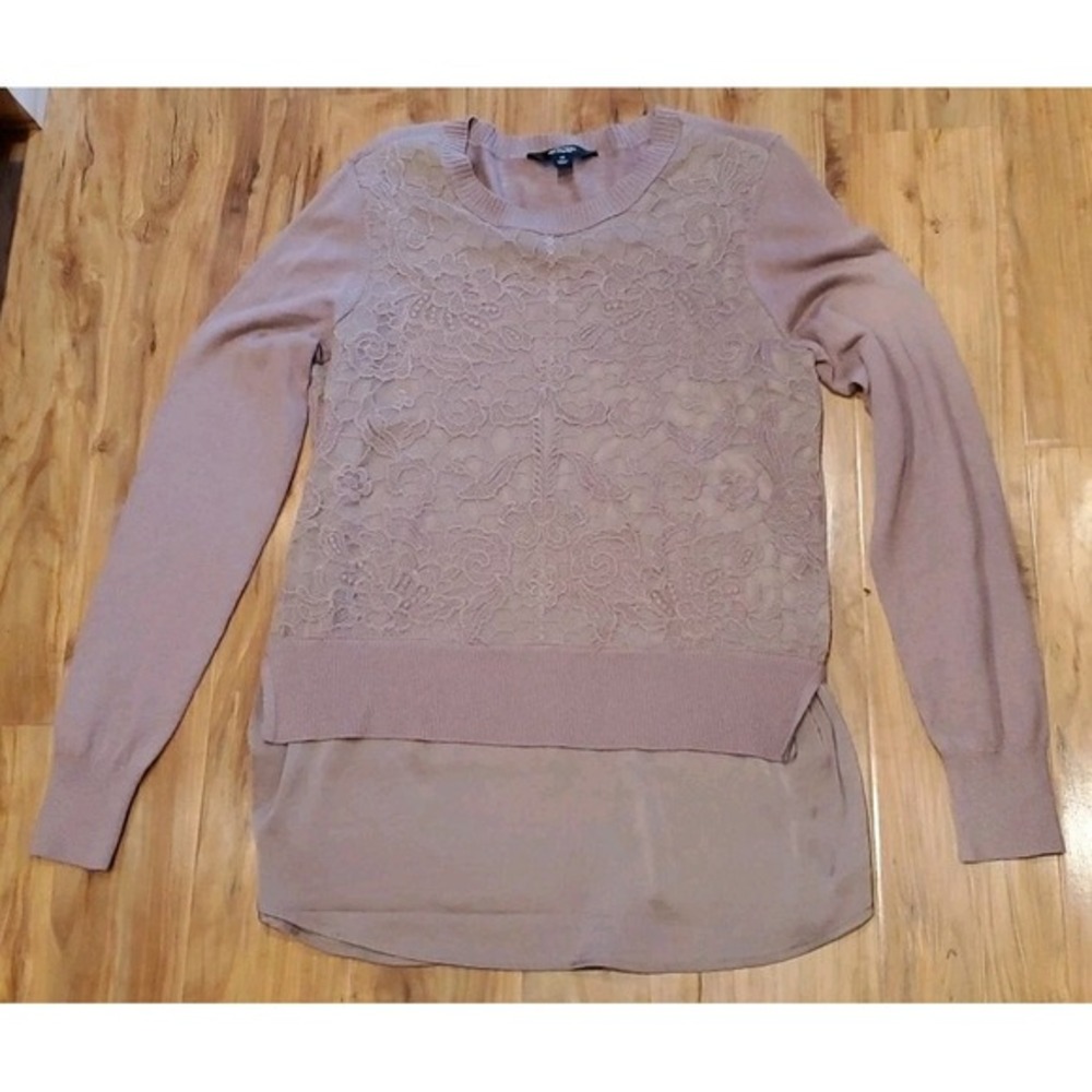 Simply Vera Wang Sweater Lace Mauve‎ Dusty Pink Lace Long Sleeve Lightweight MED